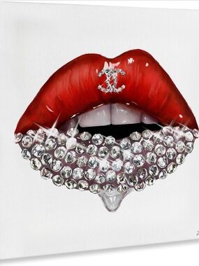 Luxurious Red Lip Art Print with Crystal Like Accent